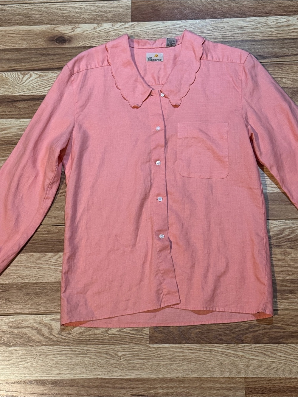 Liz Claiborne Peach Scalloped Collar Button-Down Shirt